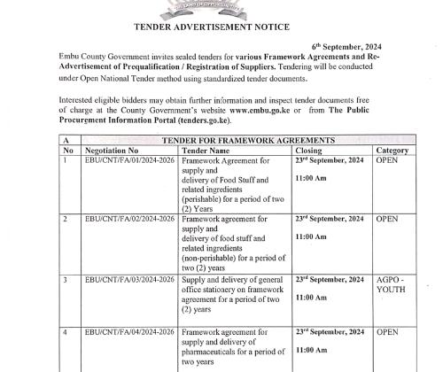 TENDER ADVERTISEMENT NOTICE